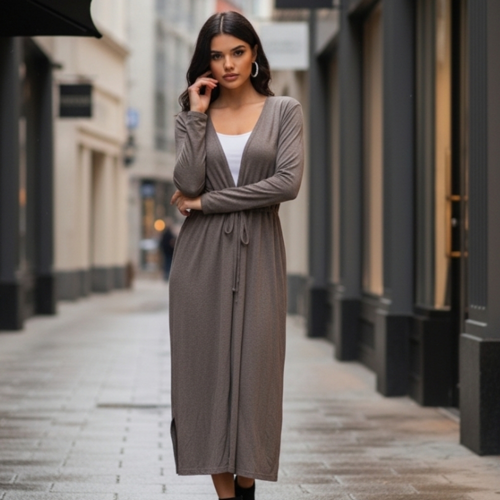 Chaser Ribbed Knit Duster Cardigan Gray Size Medium NWT